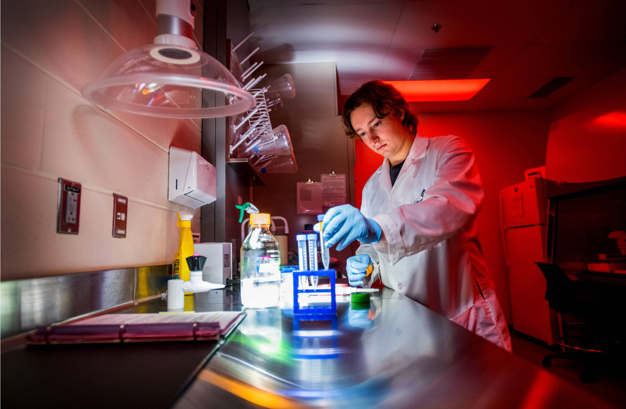 A student working in a medical lab